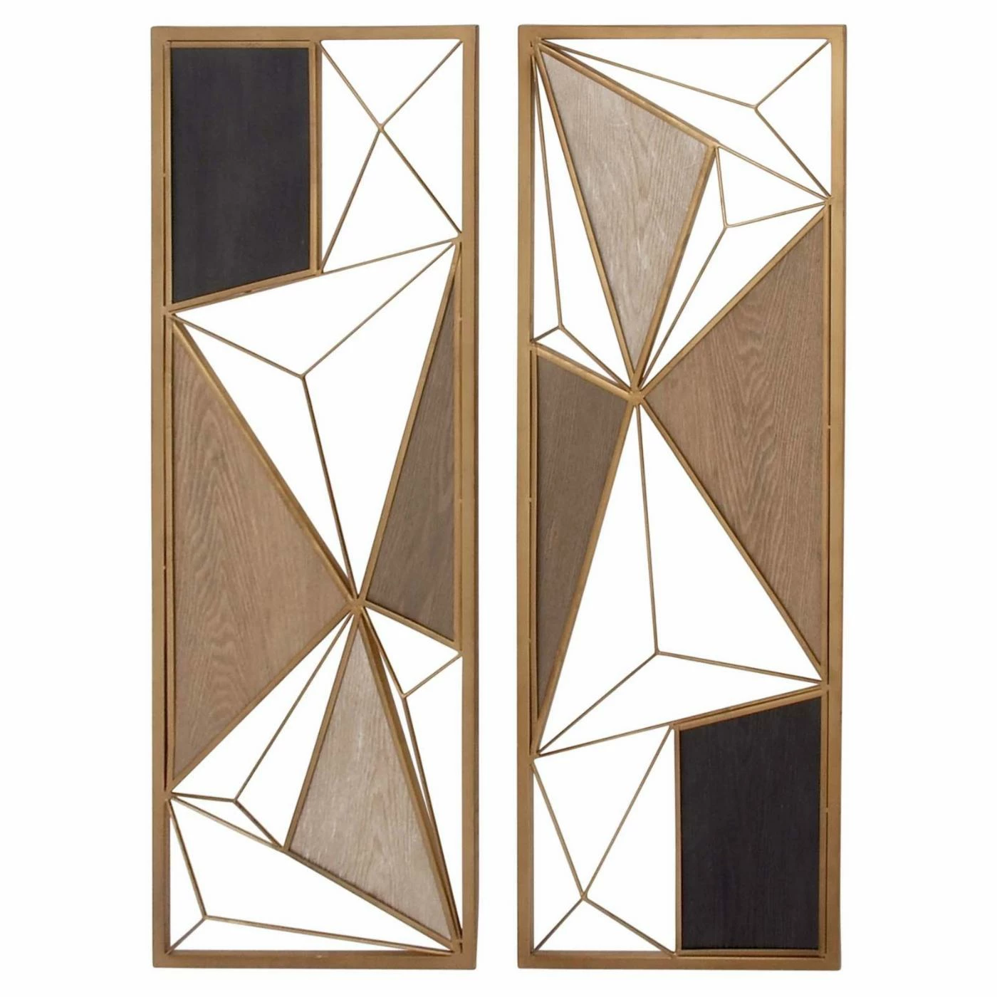 Outlet π DecMode Wood And Iron Geometric Wall Plaques - Set Of 2 π - Image 4
