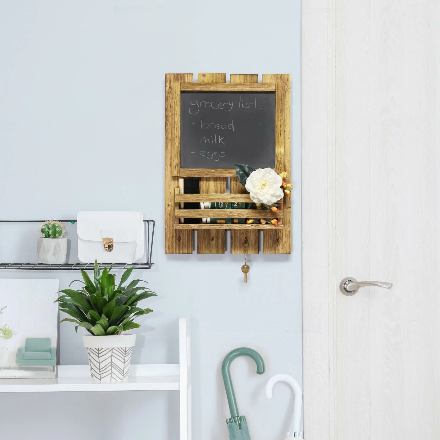 Brand new โ Wood Elegant Designs Chalkboard Sign With Key Holder Hooks And Mail Storage ๐ - Image 2