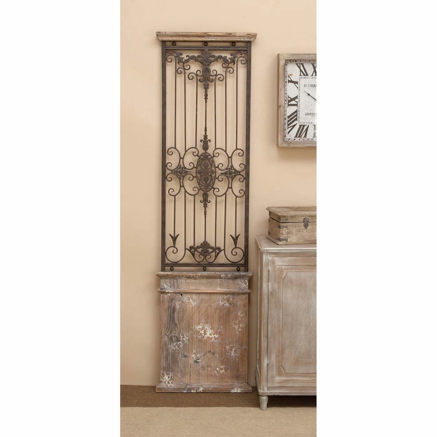 Brand new ⌛ DecMode Rustic Brown Wood And Black Metal Scrolled Gate Wall Decor 👏 - Image 2