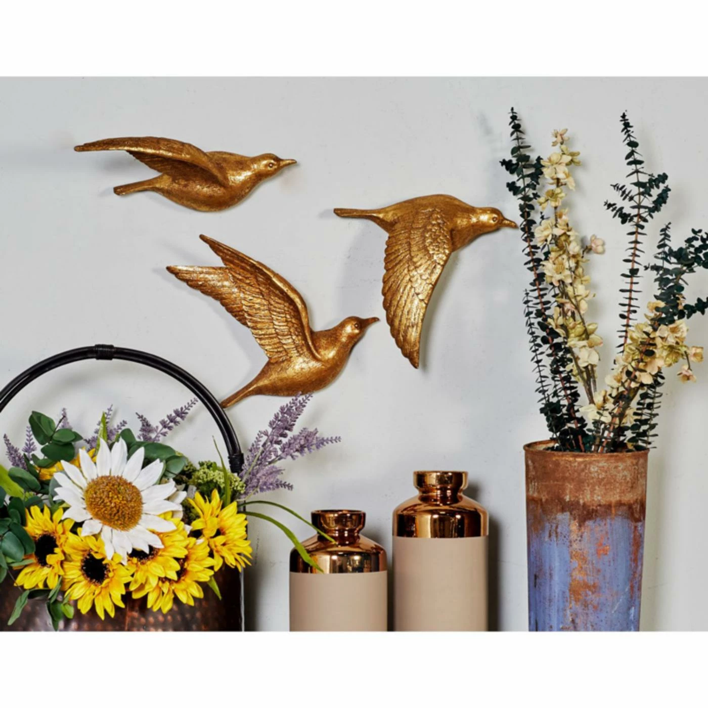 Cheapest ๐ฅ Resin DecMode Metallic Gold Polystone Flying Bird Wall Sculpture - Set Of 3 โ - Image 2