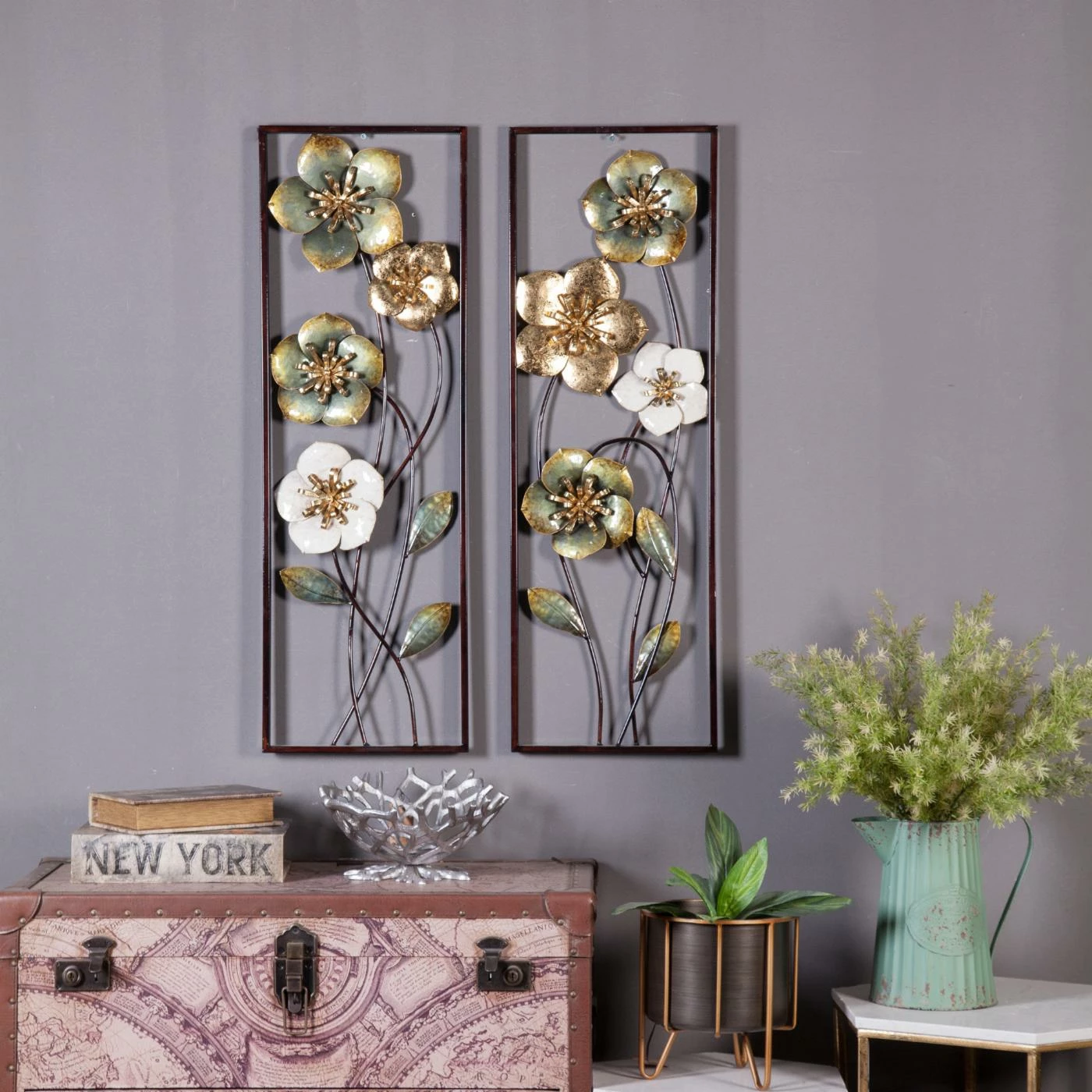 Flash Sale ๐ LuxenHome Metal Flowers Panel Wall Decor - Set Of 2 ๐ฅฐ - Image 2