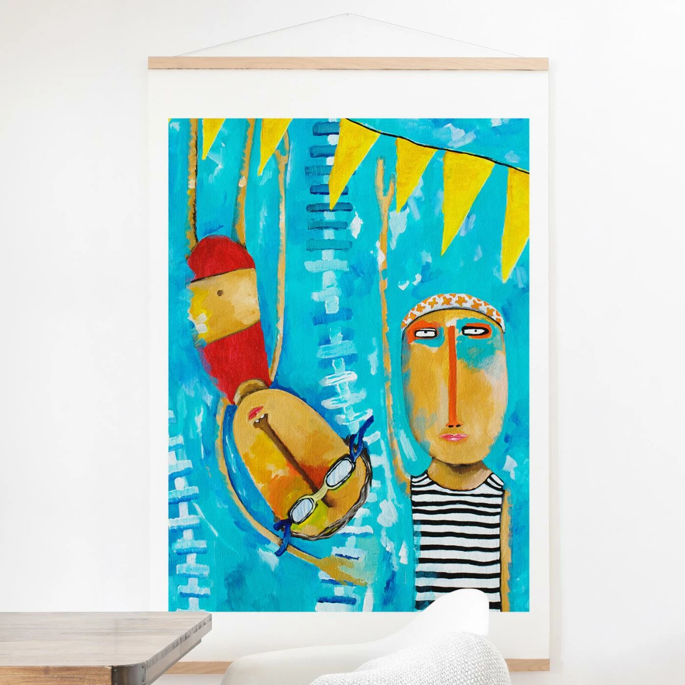 Brand new 𤩠Upholstered Deny Designs Swimming Is Hard Wall Scroll ā¤ļø