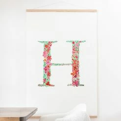 Outlet 🛒 Upholstered Deny Designs Floral Monogram Letter H Wall Scroll ✔️