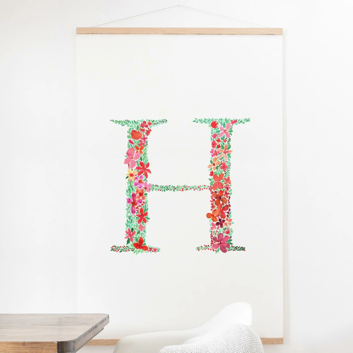 Outlet ๐ Upholstered Deny Designs Floral Monogram Letter H Wall Scroll โ๏ธ