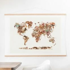 Hot Sale ⌛ Upholstered Deny Designs World Map Watercolor Wall Scroll 🌟