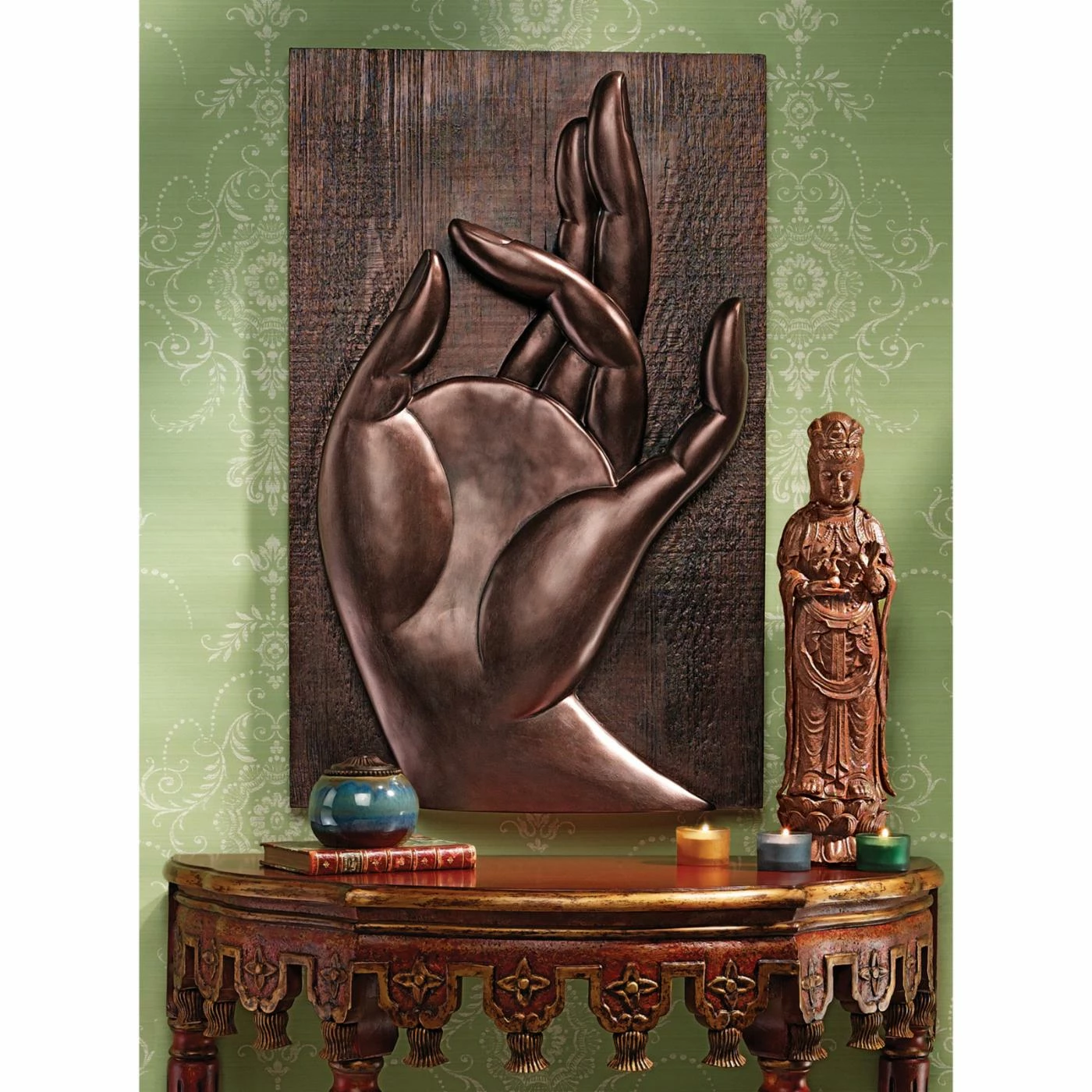 New ⌛ Wicker Design Toscano Mayura Mudra Buddhist Wall Sculpture 🥰