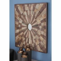New 🌟 Wood DecMode Framed Sunburst Mirror Wall Accent 🌟