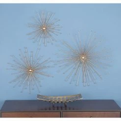 New ⭐ Metal DecMode Gold Iron Starburst Wall Decor - Set Of 3 ✨