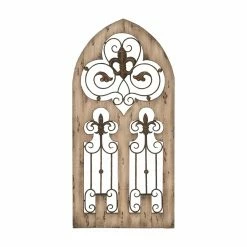 Brand new 🎉 DecMode Rustic Distressed Brown Wood And Metal Arched Wall Panel 😍