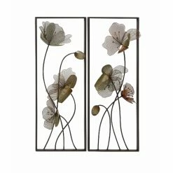 Wholesale 🥰 Metal DecMode Three Dimensional Flowers Wall Sculpture - Set Of 2 😀