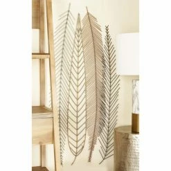 New 🔔 DecMode Polished Metal Feather & Leaf Wall Sculpture 🥰