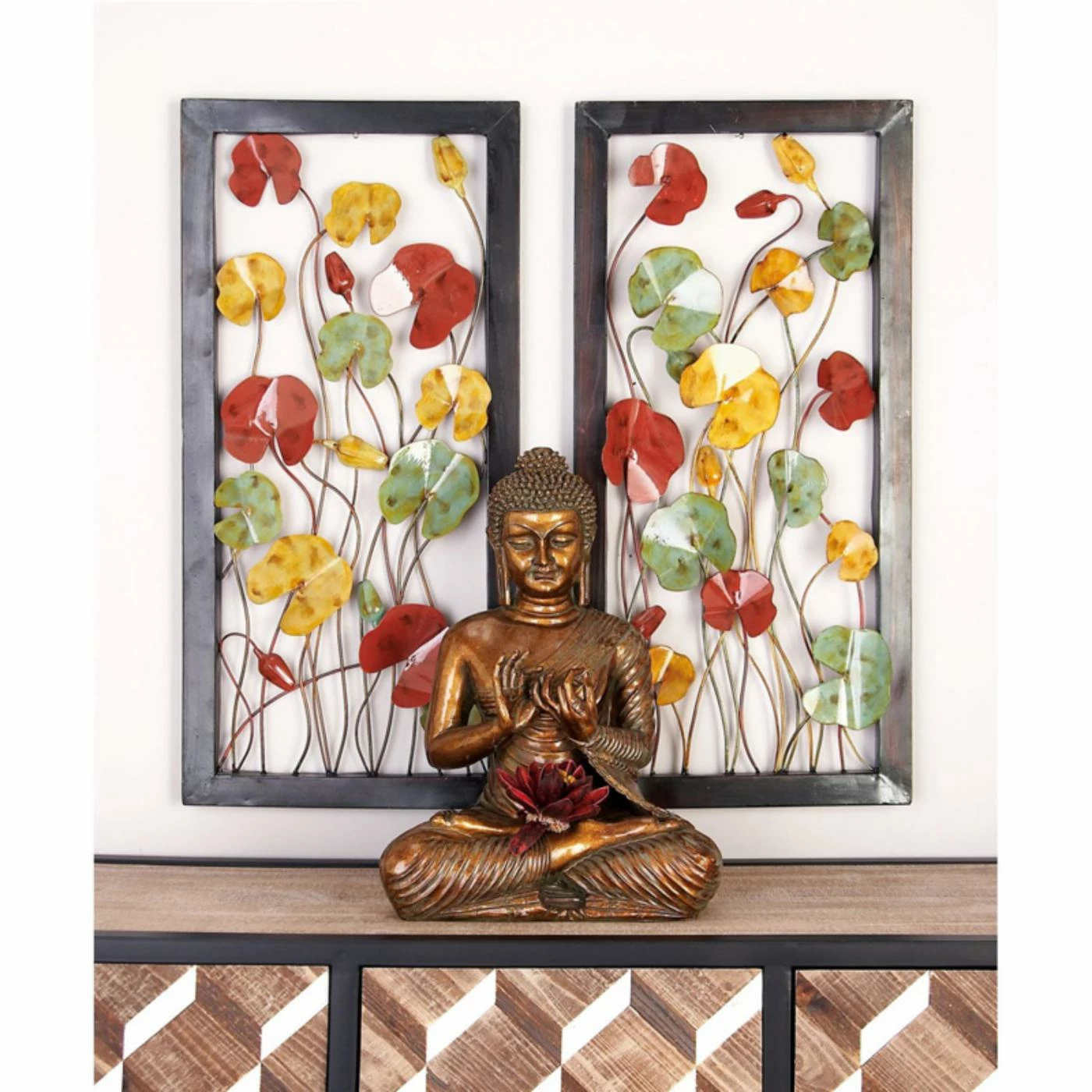Discount โญ DecMode 2 Piece Framed Metal Flowers Wall Sculpture ๐