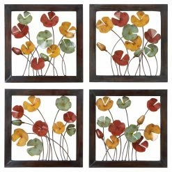 Deals 🔥 Metal DecMode Poppy Flower Wall Sculpture - Set Of 4 🌟