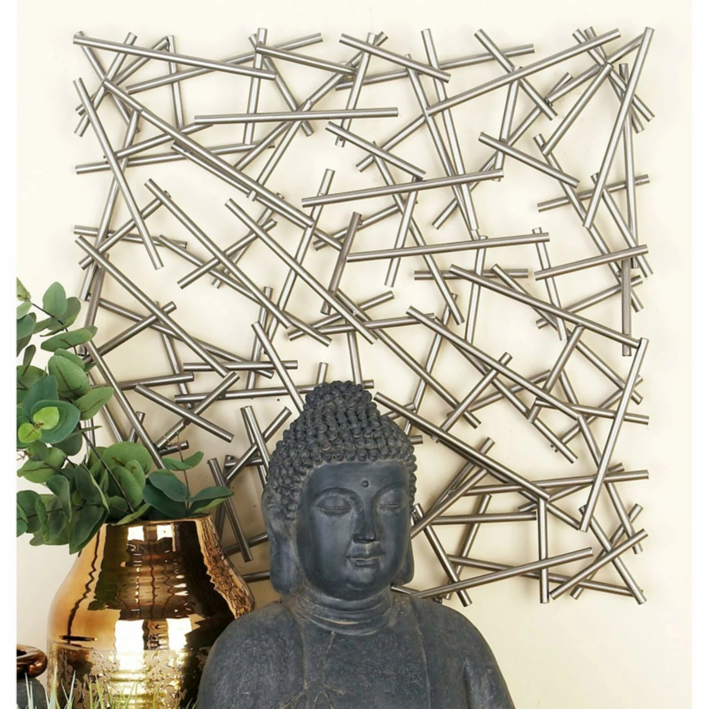 Outlet 🎉 Metal DecMode 20 In. Square Silver Iron Web Abstract Wall Sculpture 🎁