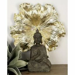 Discount 🔔 Resin DecMode Gold Metallic Finish Polystone Ribbed Wall Flower - Set Of 3 🧨