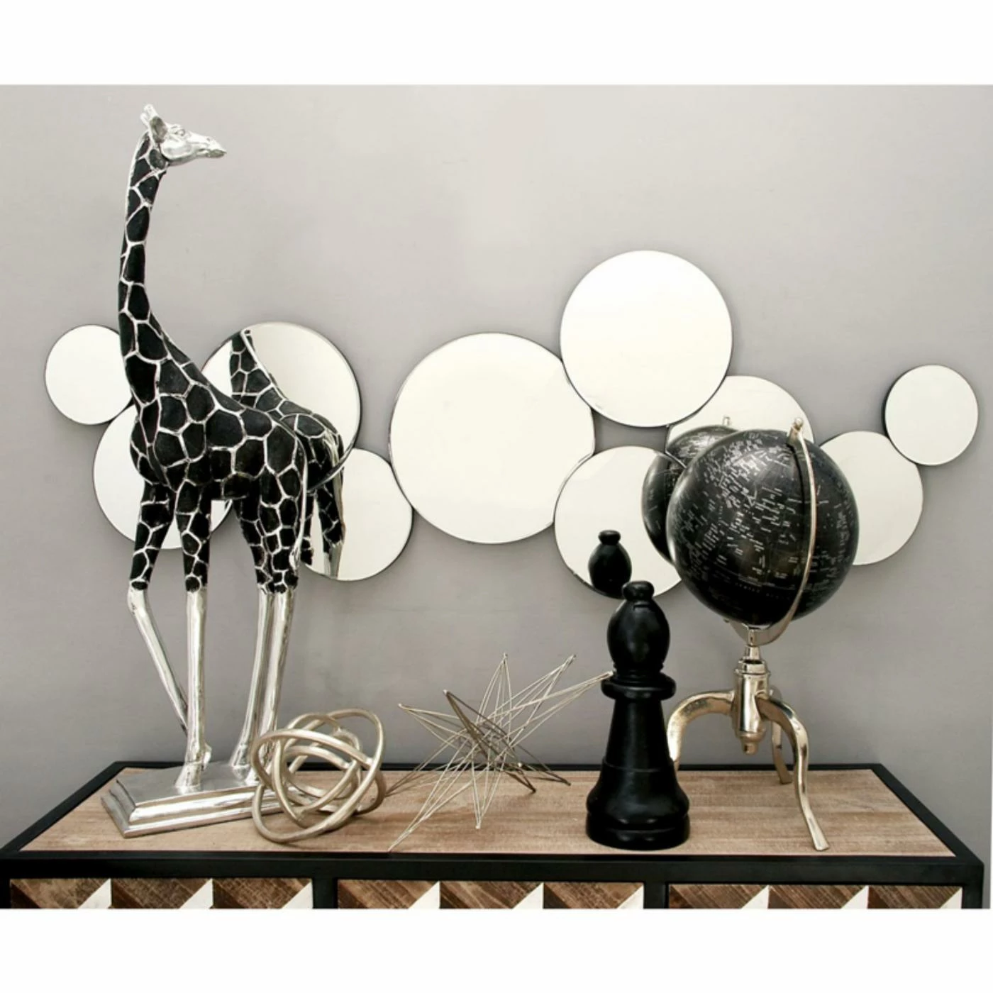 Flash Sale π Wood DecMode 57W X 21H In. Abstract Mirrored Circles Wall Art Sculpture β