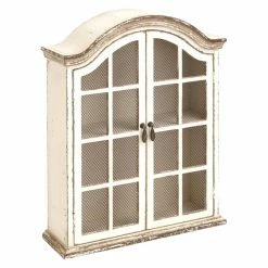 Promo 😉 DecMode 22W X 28H In. Distressed White Finish Wood Wall Cabinet ✨