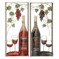Wholesale ✨ Metal DecMode Iron Wine Glass And Bottles Framed Wall Decor - Set Of 2 😍