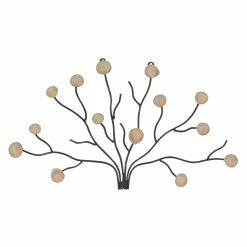 Outlet 🥰 Wall Sculptures DecMode Iron Tree Sculpture With Teak Wood Leaves Wall Decor 👍