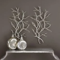 Discount 😀 Metal Uttermost Silver Branches Wall Sculptures - Set Of 2 ⌛