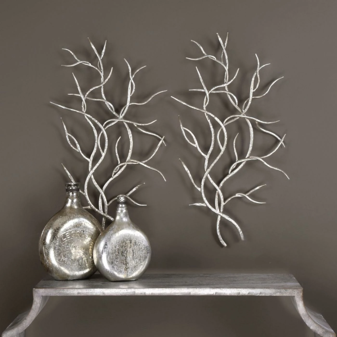 Discount 😀 Metal Uttermost Silver Branches Wall Sculptures - Set Of 2 ⌛